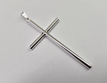 Load image into Gallery viewer, 925 Sterling Silver Large Plain Tubular Cross Pendant 2 1/4 Inch Tall (56mm)
