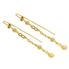 Load image into Gallery viewer, 14K Gold Dangle Threader Earrings Sparkling Accents Geometric Chain 6x76mm