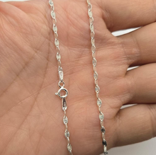 Load image into Gallery viewer, 925 Sterling Silver Diamond Cut Silver Coffee Flat Link Chain Necklace 2.3mm
