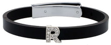 Load image into Gallery viewer, 925 Sterling Silver Alphabet Letter Block CZ Stone Flat Rubber Bracelets, 8mm