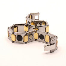 Load image into Gallery viewer, Tungsten Carbide 2-Tone Gunmetal and Yellow Bar Links Magnetic Therapy Bracelet