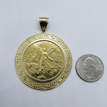 Load image into Gallery viewer, 10k Yellow Gold Eagle Mexico 50 Peso Coin Bezel 2" (50mm) Diameter Greek Key