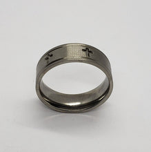 Load image into Gallery viewer, 8mm Titanium Wedding Band Cross Ring Deep Carving Grooved Edges Fit Sizes 6-14