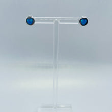Load image into Gallery viewer, Sterling Silver Synthetic Blue Opal Heart Inlay Flat ball Stud Earrings
