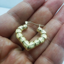 Load image into Gallery viewer, Authentic 10K Yellow Gold Door Knocker Heart Bamboo Hoop Earrings 2 Sizes