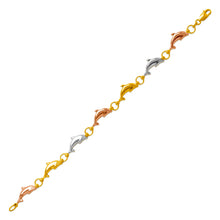 Load image into Gallery viewer, 14K Tri Color Gold Dolphin Bracelet 5.5 mm Link 7mm Charm 7" 10" for Women