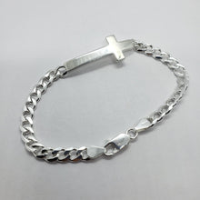 Load image into Gallery viewer, Sterling Silver Large Sideways Cross Bracelet Curb Link Chain Italy, 7" and 8"