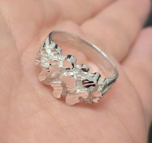 Load image into Gallery viewer, 925 Sterling Silver Diamond Cut Finish Nugget Ring 11mm, 7/16 Inch Sizes 8-13
