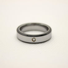 Load image into Gallery viewer, Tungsten Carbide Round Diamond Beveled Ceramic Edge Wedding Band Ring 6mm