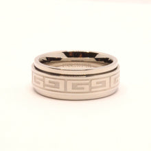 Load image into Gallery viewer, Stainless Steel Reflective High Polish Etched Greek Key Center Spinner Ring 8mm