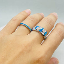 Load image into Gallery viewer, Sterling Silver Blue Synthetic Opal Dome Ring for Women CZ Accent Tapered