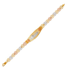 Load image into Gallery viewer, 14K Tri Color Gold Faceted Diamond Cut Amor ID Bracelet 7mm / 12mm 7" Chain