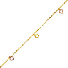 Load image into Gallery viewer, 14K Tricolor Gold Heart Charm Bracelet Anklet 2mm Link 10mm Charm 10" Chain