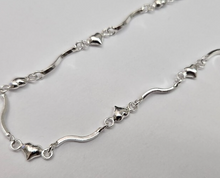Load image into Gallery viewer, 925 Sterling Silver Wavy Link Anklet with Hearts 6mm, Fits 9" to 10" Ankles