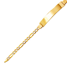 Load image into Gallery viewer, 14K White Pave Gold Figaro Concave ID Bracelet 7mm/4mm 7" 7.5" Engraving Avail