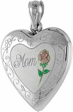 Load image into Gallery viewer, 3/4 inch Sterling Silver Heart MOM Locket 2 Photo With/out Necklace 16-24 inch