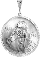 Load image into Gallery viewer, Solid Sterling Silver Mexican Cien Pesos Bezel Diamond Cut 39mm Coins Prong Back