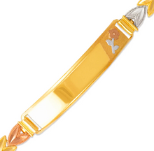 Load image into Gallery viewer, 14K Tri Color Gold Faceted Diamond Cut ID Bracelet 6mm Wide 8mm Center 7" Chain