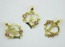Load image into Gallery viewer, 10k Yellow Rose Gold Heart Flower Alphabet Initial Letter Pendant Charm Women