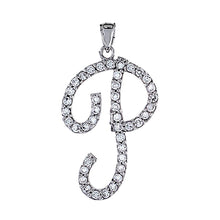 Load image into Gallery viewer, 925 Sterling Silver CZ Script Initial Letter Alphabet Pendant 1 3/8 Inch Wide