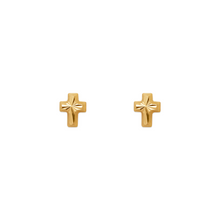 Load image into Gallery viewer, 14K Yellow Gold Diamond Cut Cross Stud Earrings 4.5x5.5mm 2grams Screw Backing