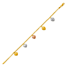 Load image into Gallery viewer, Authentic 14K Tricolor Gold Dangling Heart Charm Bracelet or Anklet