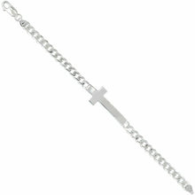 Load image into Gallery viewer, Sterling Silver Large Sideways Cross Bracelet Curb Link Chain Italy, 7" and 8"