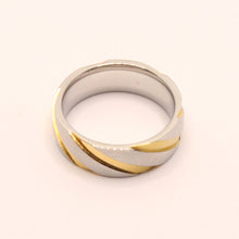 Load image into Gallery viewer, Stainless Steel Two-Tone Yellow Diagonal Groove Spiral Wedding Ring Band 7mm