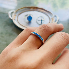 Load image into Gallery viewer, Dainty Sterling Silver Blue Synthetic Opal Band Stacking Ring for Women 6~9Size