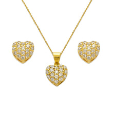 Load image into Gallery viewer, 14K Yellow Gold Heart Set Pendant Earrings Rolo Chain Necklace