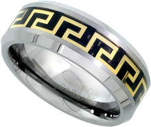 Load image into Gallery viewer, Tungsten Carbide 8mm Flat Wedding Band Ring Gold Greek Key Design Size 7 to 14