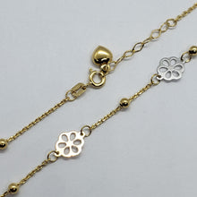 Load image into Gallery viewer, 14K Tricolor Gold Flower Charm Anklet Bracelet High Polished 10 inch Chain Women