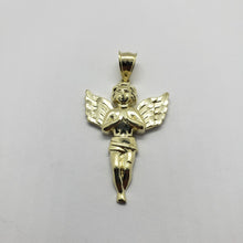 Load image into Gallery viewer, Authentic 10K Yellow Gold Praying Angel Pendant Charm Diamond Cut 3 Sizes S/M/L