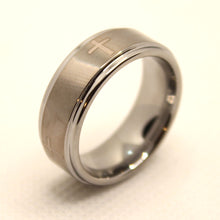 Load image into Gallery viewer, Tungsten Carbide Etched Cross Satin Finish Recessed Edges Wedding Band Ring 8mm