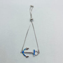 Load image into Gallery viewer, Sterling Silver Synthetic Opal Anchor Bolo Bracelet for Women lobster lock