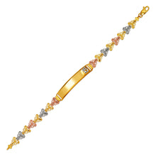 Load image into Gallery viewer, 14K Tri Color Gold Faceted DC 15 Anos ID Bracelet 7mm Wide 8mm Center 7" Chain