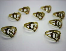 Load image into Gallery viewer, 10K Solid Gold Initial Ring Heart with Flower Yellow and Rose Gold