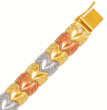 Load image into Gallery viewer, 14K Tri Color Gold Faceted Diamond Cut Bracelet 9 mm 7" Chain Brazalete tricolor