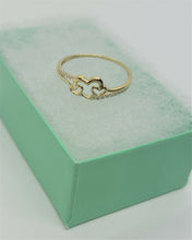 Load image into Gallery viewer, 14K Yellow Gold Three Hearts Promise Ring with CZ Women Size 5 - 9
