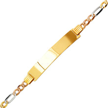 Load image into Gallery viewer, 14K TriColor Gold Figaro Concave ID Bracelet 7mm/5mm 7" 7.5" Engraving Available