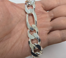 Load image into Gallery viewer, 925 Sterling Silver Heavy Thick Figaro Chain Beveled Edge Bracelet Necklace 17mm
