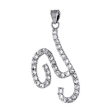 Load image into Gallery viewer, 925 Sterling Silver CZ Script Initial Letter Alphabet Pendant 1 3/8 Inch Wide