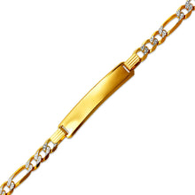 Load image into Gallery viewer, 14K Two Tone Gold 8mm ID Bracelet 7mm Figaro Chain 7"~8" Engraving Available