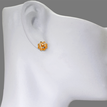 Load image into Gallery viewer, 14K Real Two Tone Gold Small Diamond Cut Flower Stud Earrings 10mm