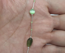 Load image into Gallery viewer, 925 Sterling Silver Anklet with Natural Peridot Stone Nuggets Green Cateye Beads