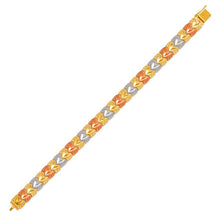 Load image into Gallery viewer, 14K Tri Color Gold Faceted Diamond Cut Bracelet 9 mm 7" Chain Brazalete tricolor