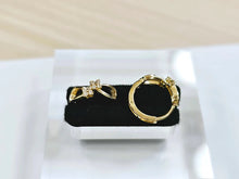 Load image into Gallery viewer, 14K Yellow Gold Twist Curves Huggies Hoop Earrings with CZ Stones Latch back