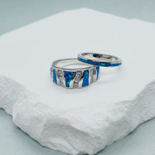 Load image into Gallery viewer, Sterling Silver Blue Synthetic Opal Dome Ring for Women CZ Accent Tapered