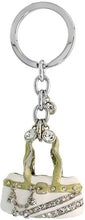 Load image into Gallery viewer, White Purse Handbag Key Chain Crystal Key Ring 4 inches Long 33mm Round