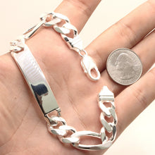 Load image into Gallery viewer, 925 Sterling Silver Personalized Custom Engraved Figaro Link ID Bracelet 11mm